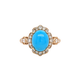 Sleeping Beauty Turquoise Ring w Earth Mined Diamonds in Solid 14K Yellow Gold | Oval 10x8mm