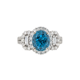 4.1ct Blue Zircon Ring w Diamond Accents