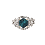 1.5ct Indicolite Tourmaline Estate Ring w Earth Mined Diamonds in Solid 14K Gold | Round 7mm