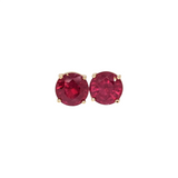 Beautiful Red Ruby Stud Earrings in Solid 14K Yellow Gold | Round 9mm | Solitaire Studs