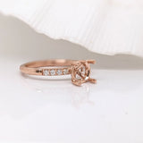 Simple Round Shape Ring Semi Mount w Natural Diamond Accents in Solid 14K Gold Round 6mm, Customizable