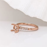 Simple Round Shape Ring Semi Mount w Natural Diamond Accents in Solid 14K Gold Round 6mm, Customizable