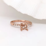 Simple Round Shape Ring Semi Mount w Natural Diamond Accents in Solid 14K Gold Round 6mm, Customizable