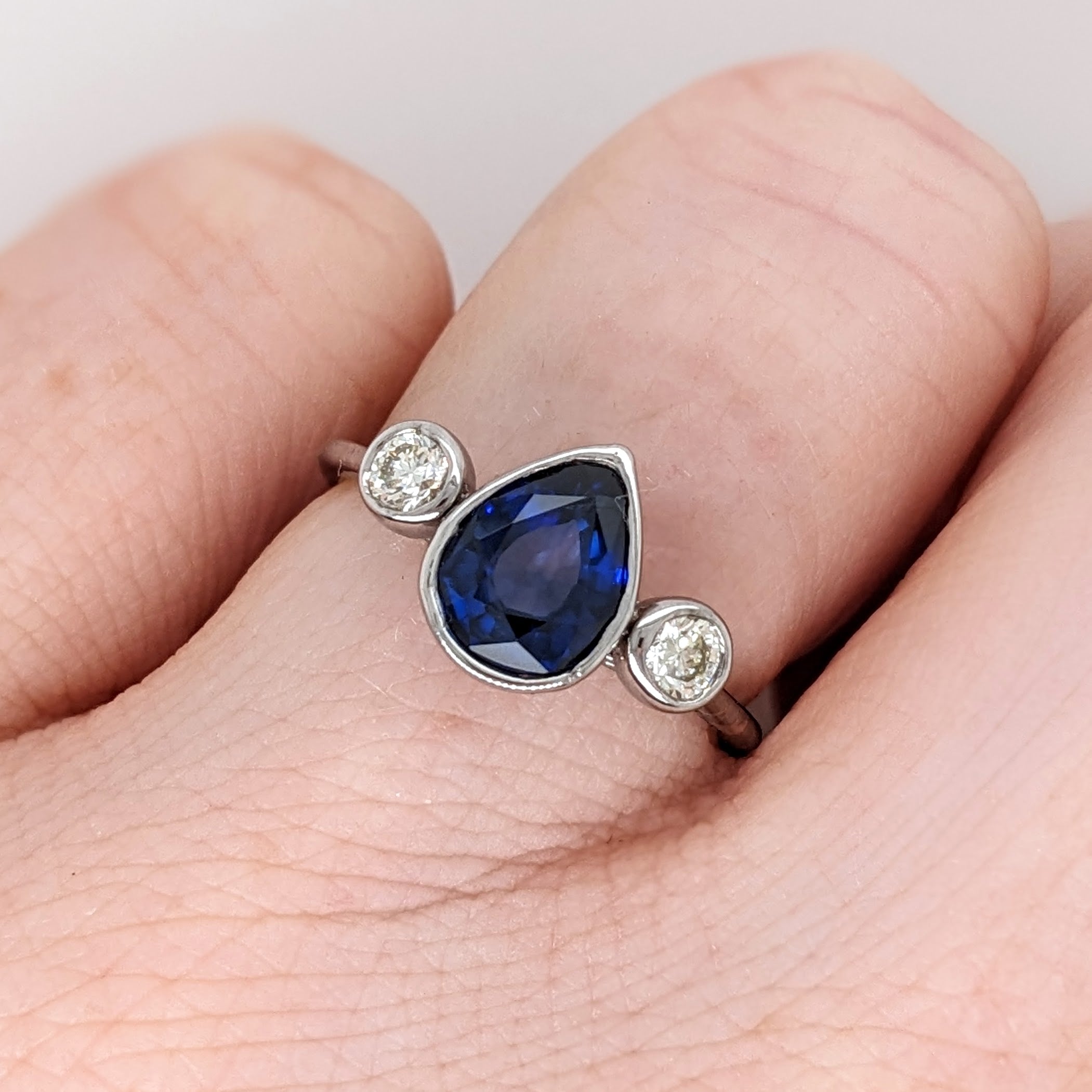 Three Stone Bezel Set Ring Semi Mount w Diamond Accents