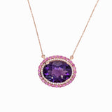 6.9ct Purple Amethyst Pendant Necklace w Pink Sapphires & Earth Mined Diamonds