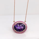 6.9ct Purple Amethyst Pendant Necklace w Pink Sapphires & Earth Mined Diamonds