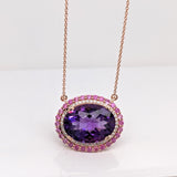 6.9ct Purple Amethyst Pendant Necklace w Pink Sapphires & Earth Mined Diamonds