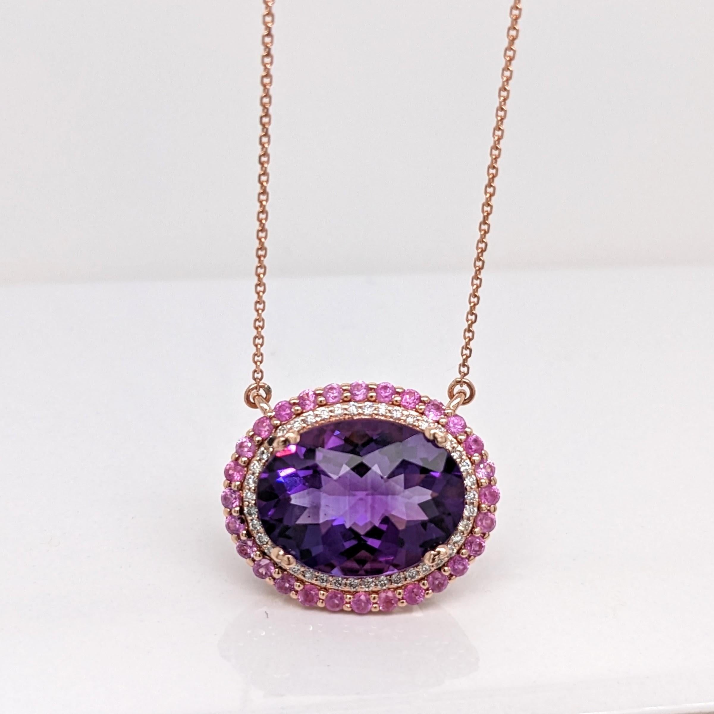 6.9ct Purple Amethyst Pendant Necklace w Pink Sapphires & Earth Mined Diamonds