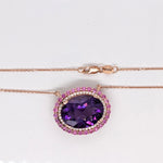 6.9ct Purple Amethyst Pendant Necklace w Pink Sapphires & Earth Mined Diamonds