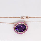 6.9ct Purple Amethyst Pendant Necklace w Pink Sapphires & Earth Mined Diamonds