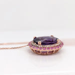 6.9ct Purple Amethyst Pendant Necklace w Pink Sapphires & Earth Mined Diamonds