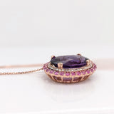 6.9ct Purple Amethyst Pendant Necklace w Pink Sapphires & Earth Mined Diamonds