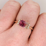 Olwen | 1.68ct Bicolor Tourmaline & Diamond Ring in 14K Yellow Gold – Emerald Cut 8×6mm – Bi-Color/Multi-Color Bicolor Tourmaline