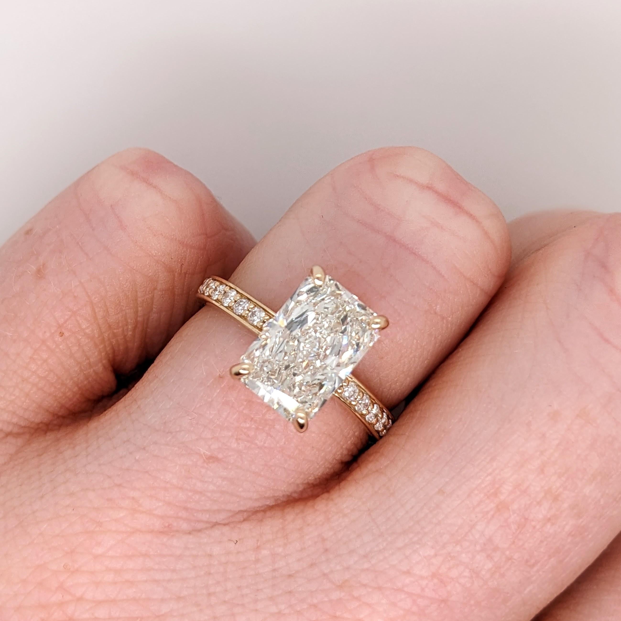Ring Semi Mount w Natural Diamonds in Solid 14K Gold Emerald Cut 10.5x7mm