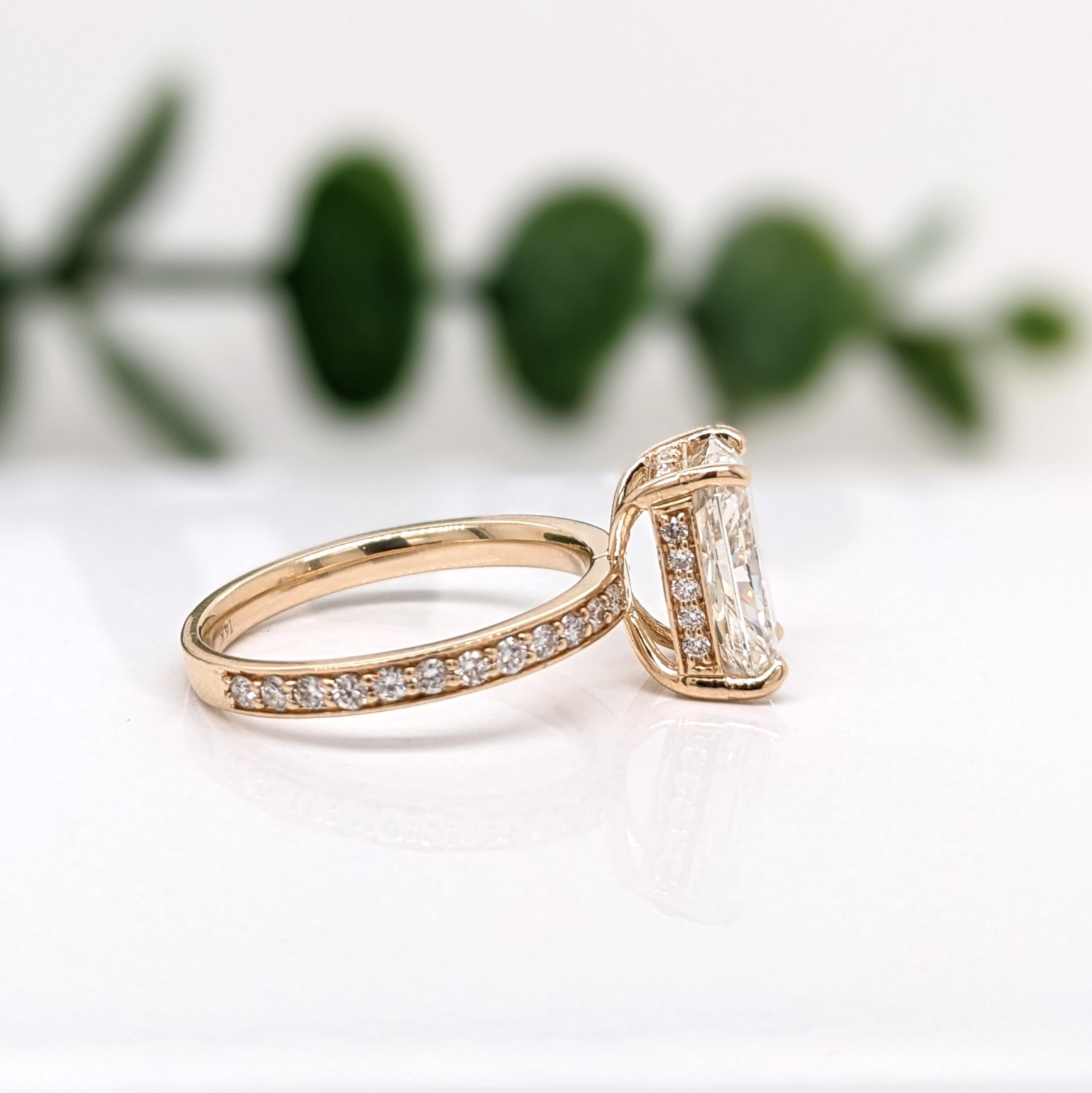 Ring Semi Mount w Natural Diamonds in Solid 14K Gold Emerald Cut 10.5x7mm