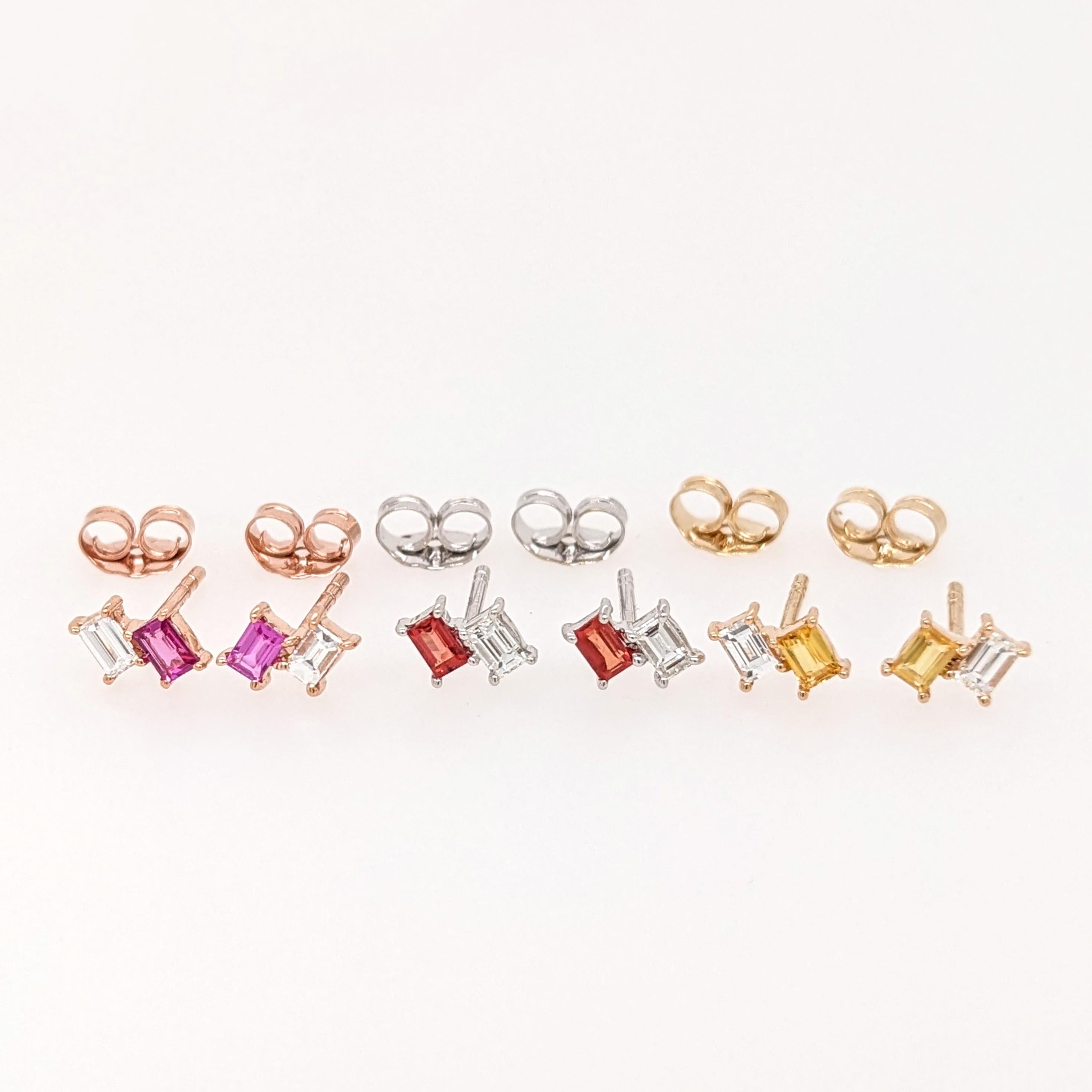 Elegant Emerald, Ruby, Yellow Sapphire and Orange Sapphire Studs with Diamond