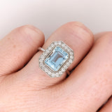 2.3ct Aquamarine Ring w Earth Mined Diamonds in Solid 14K White Gold | Emerald Cut 9x7mm