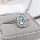 2.3ct Aquamarine Ring w Earth Mined Diamonds in Solid 14K White Gold | Emerald Cut 9x7mm