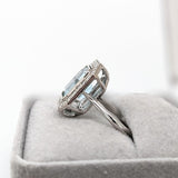 2.3ct Aquamarine Ring w Earth Mined Diamonds in Solid 14K White Gold | Emerald Cut 9x7mm