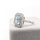 2.3ct Aquamarine Ring w Earth Mined Diamonds in Solid 14K White Gold | Emerald Cut 9x7mm