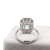 2.3ct Aquamarine Ring w Earth Mined Diamonds in Solid 14K White Gold | Emerald Cut 9x7mm
