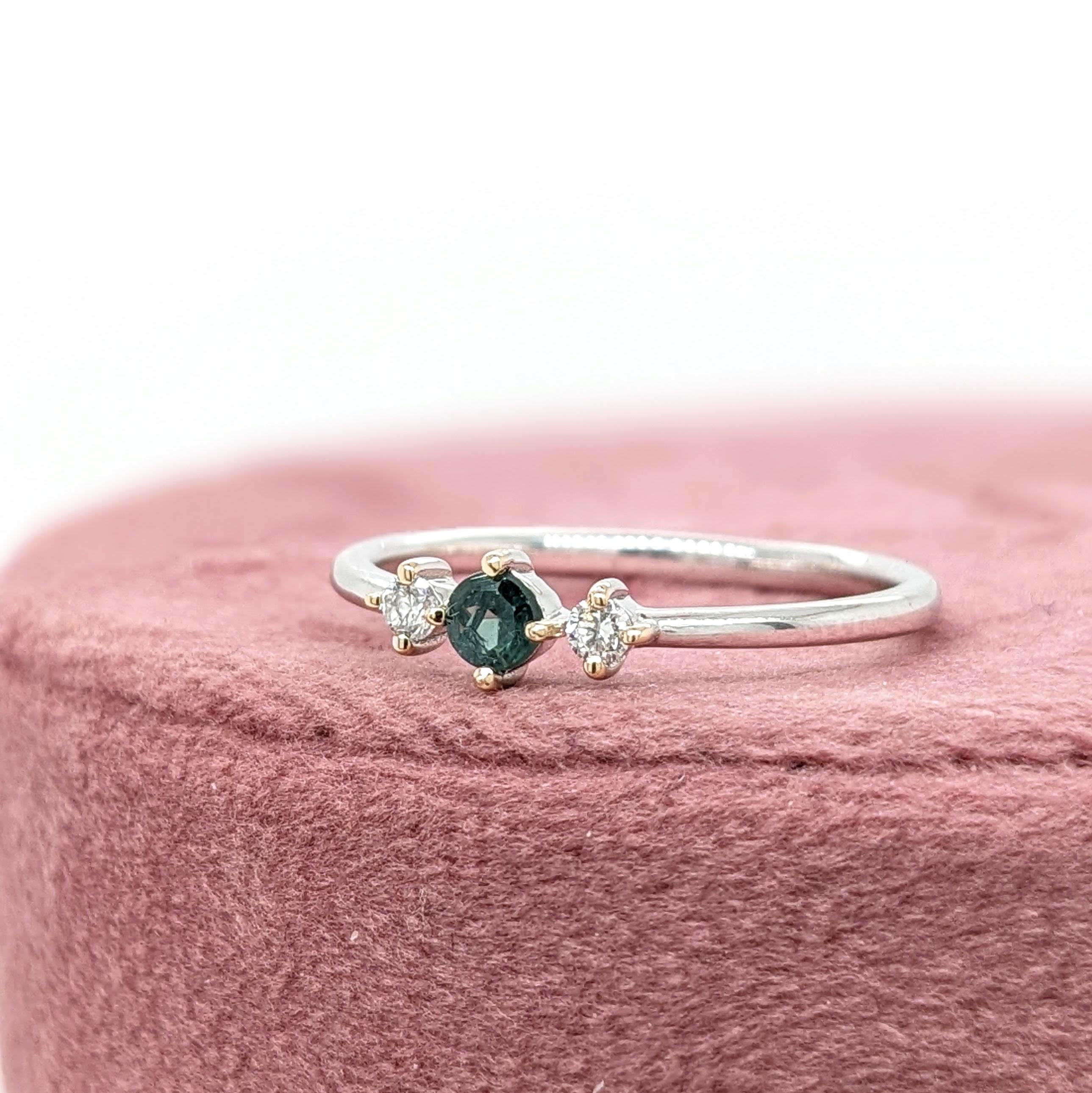 Natural Alexandrite Ring w Natural Diamond Accents in 14K White Gold Round 3mm