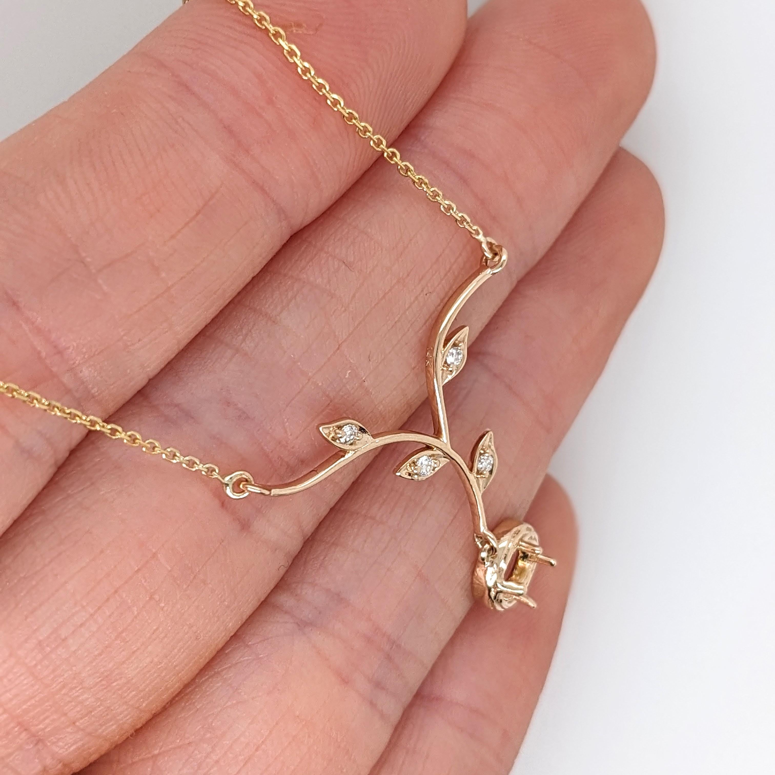 Pendant Necklace Semi Mount w Natural Diamonds in Solid 14k Gold Round 4mm