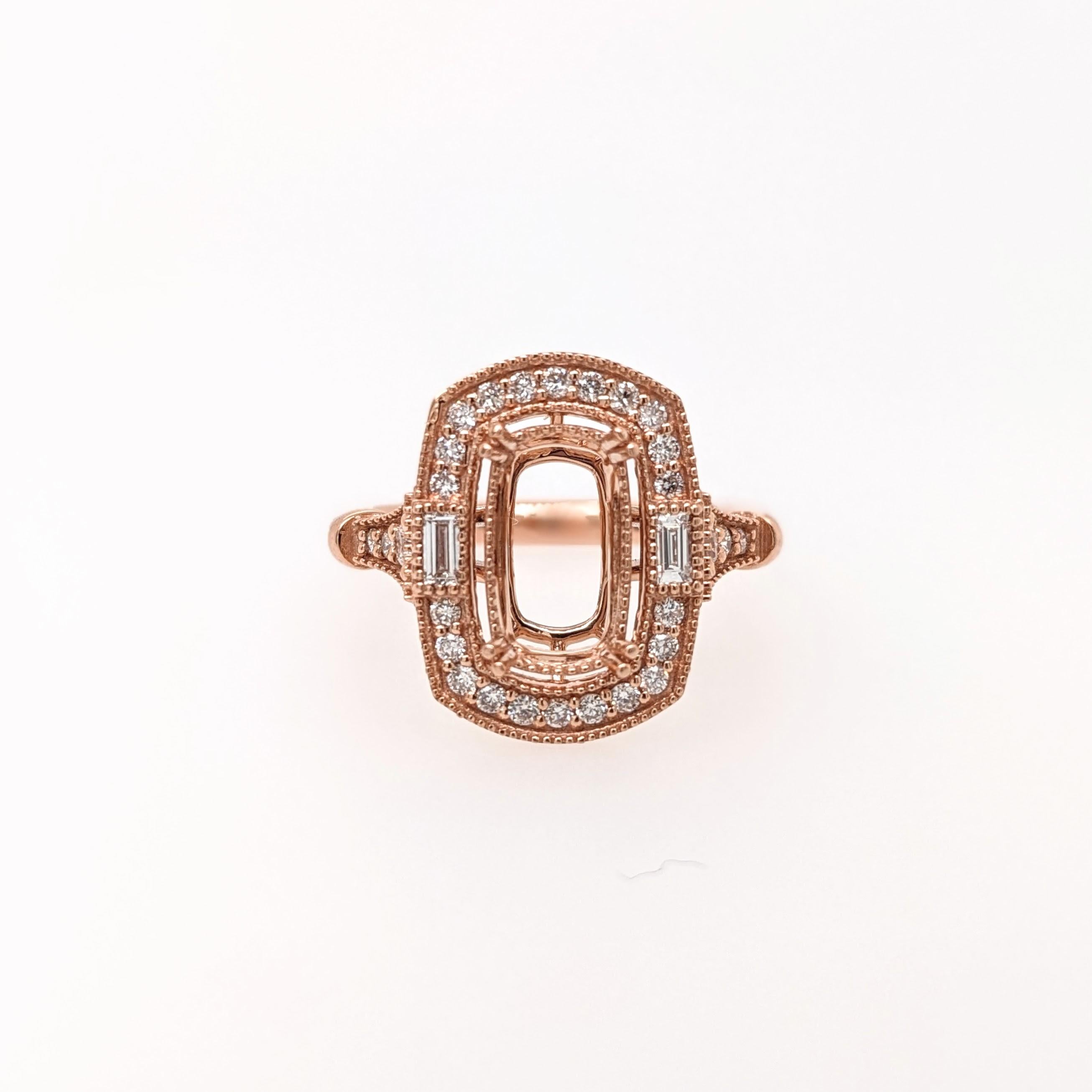 Ring Semi Mount w Natural Diamonds in Solid 14K Gold Cushion cut 9x7mm