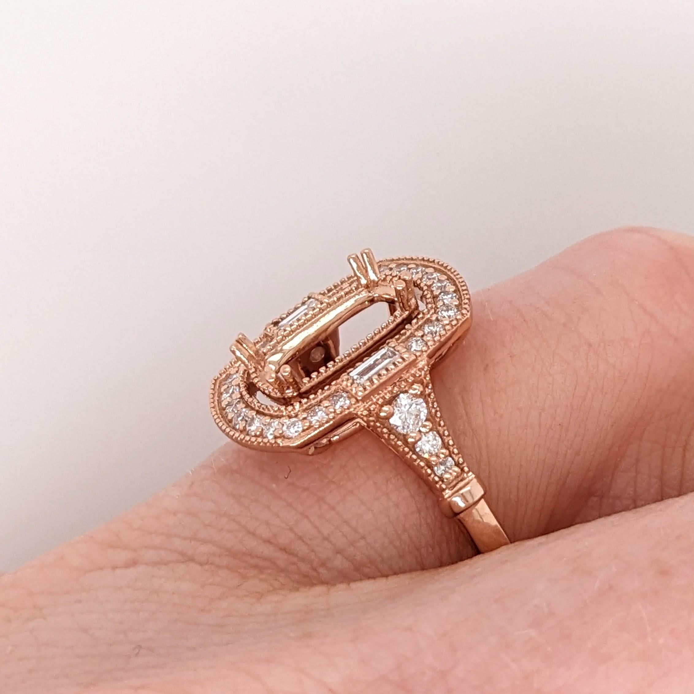 Ring Semi Mount w Natural Diamonds in Solid 14K Gold Cushion cut 9x7mm