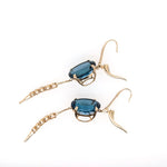 London Blue Topaz Dangle Earrings w Earth Mined Diamonds in Solid 14K Gold