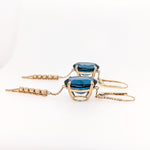 London Blue Topaz Dangle Earrings w Earth Mined Diamonds in Solid 14K Gold