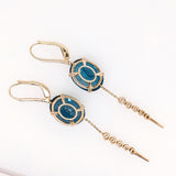 London Blue Topaz Dangle Earrings w Earth Mined Diamonds in Solid 14K Gold