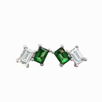 Elegant Emerald, Ruby, Yellow Sapphire and Orange Sapphire Studs with Diamond in 14K Gold | Emerald Cut