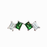 Elegant Emerald, Ruby, Yellow Sapphire and Orange Sapphire Studs with Diamond in 14K Gold | Emerald Cut