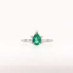 Emerald Ring w Earth Mined Diamond in Solid 14K Gold | Pear Shape 7x5mm