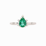 Emerald Ring w Earth Mined Diamond in Solid 14K Gold | Pear Shape 7x5mm