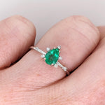 Emerald Ring w Earth Mined Diamond in Solid 14K Gold | Pear Shape 7x5mm