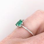 Emerald Ring w Earth Mined Diamond in Solid 14K Gold | Pear Shape 7x5mm