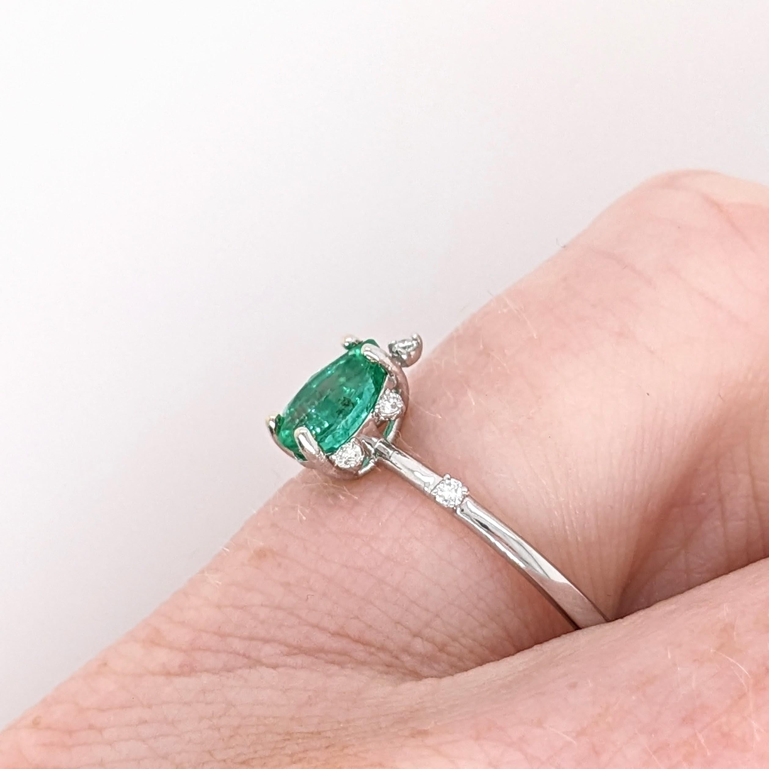 Emerald Ring w Earth Mined Diamond in Solid 14K Gold | Pear Shape 7x5mm