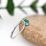 Emerald Ring w Earth Mined Diamond in Solid 14K Gold | Pear Shape 7x5mm