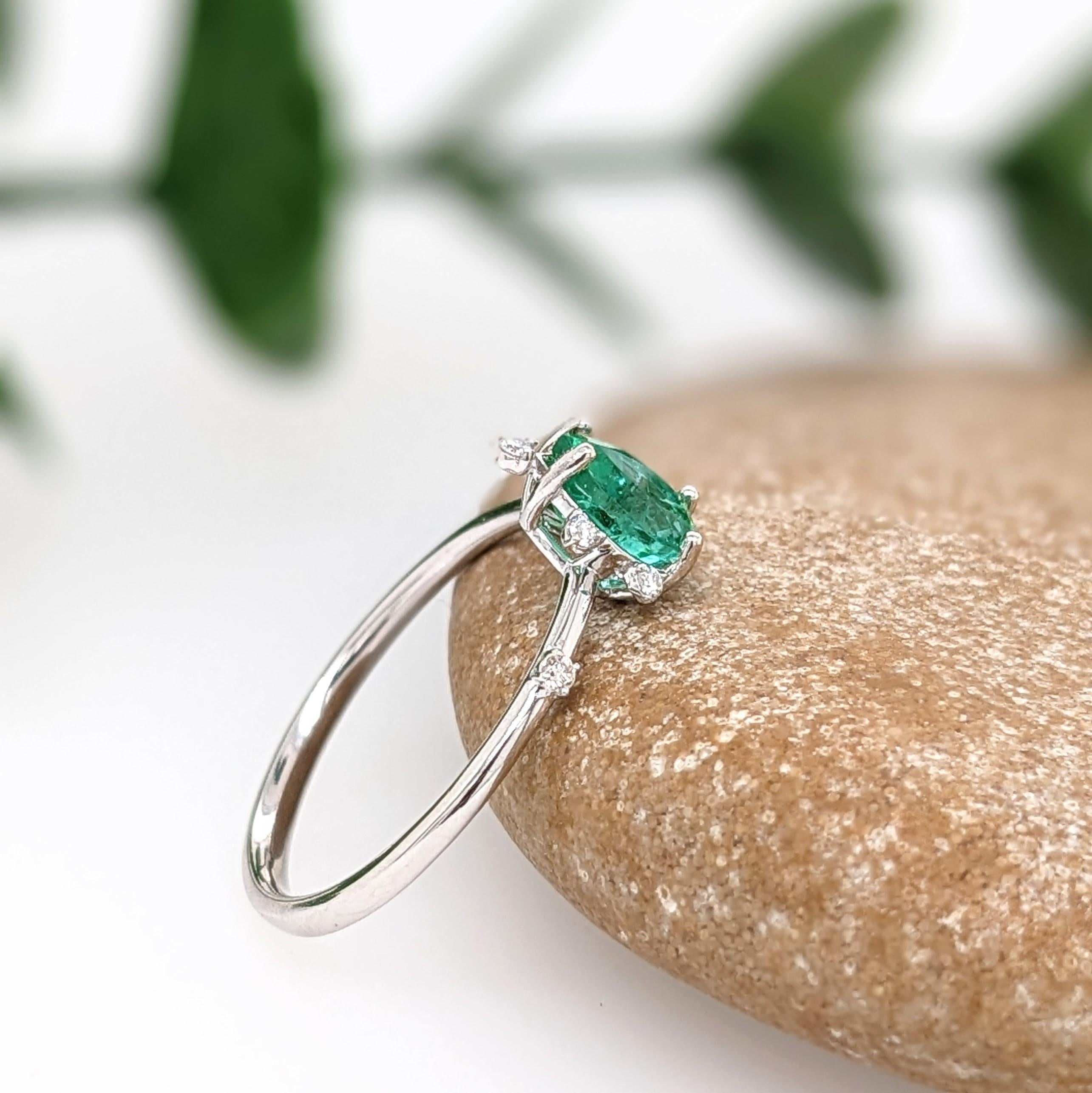 Emerald Ring w Earth Mined Diamond in Solid 14K Gold | Pear Shape 7x5mm