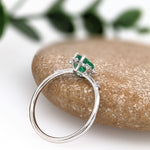 Emerald Ring w Earth Mined Diamond in Solid 14K Gold | Pear Shape 7x5mm