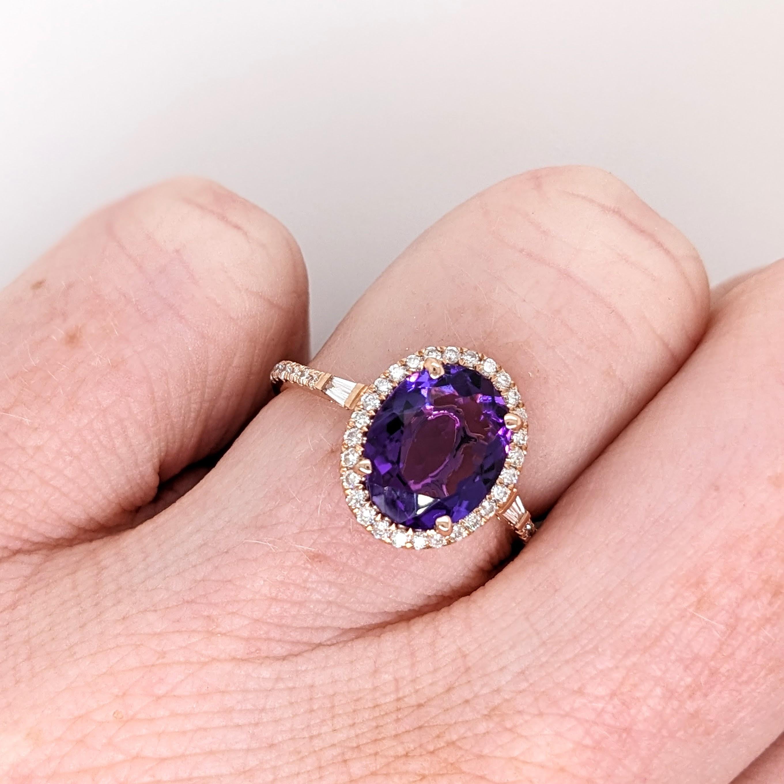 2.3ct Zambian Amethyst Ring w Natural Diamonds in Solid 14K Gold Oval 10x8mm