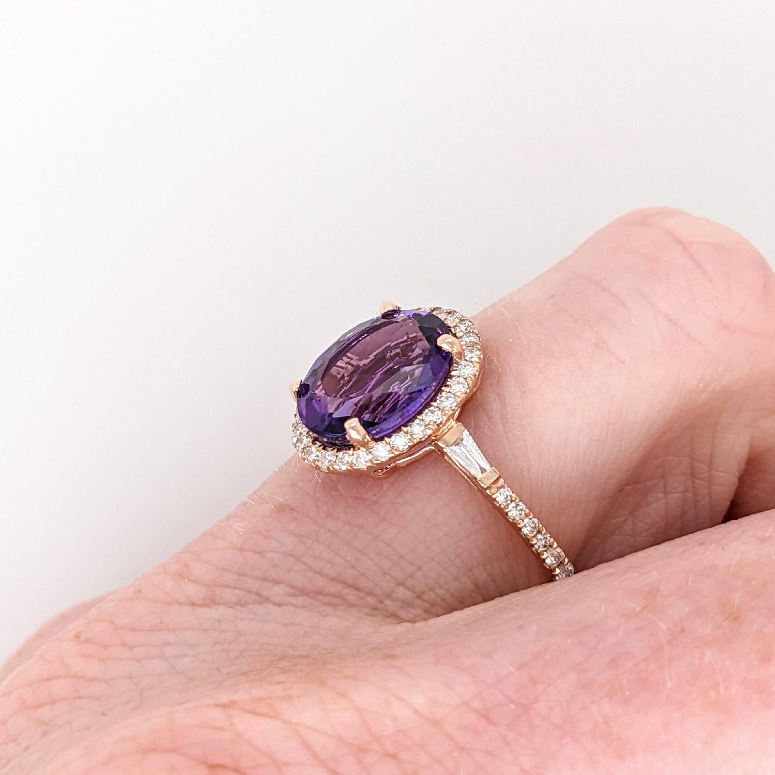 2.3ct Zambian Amethyst Ring w Natural Diamonds in Solid 14K Gold Oval 10x8mm