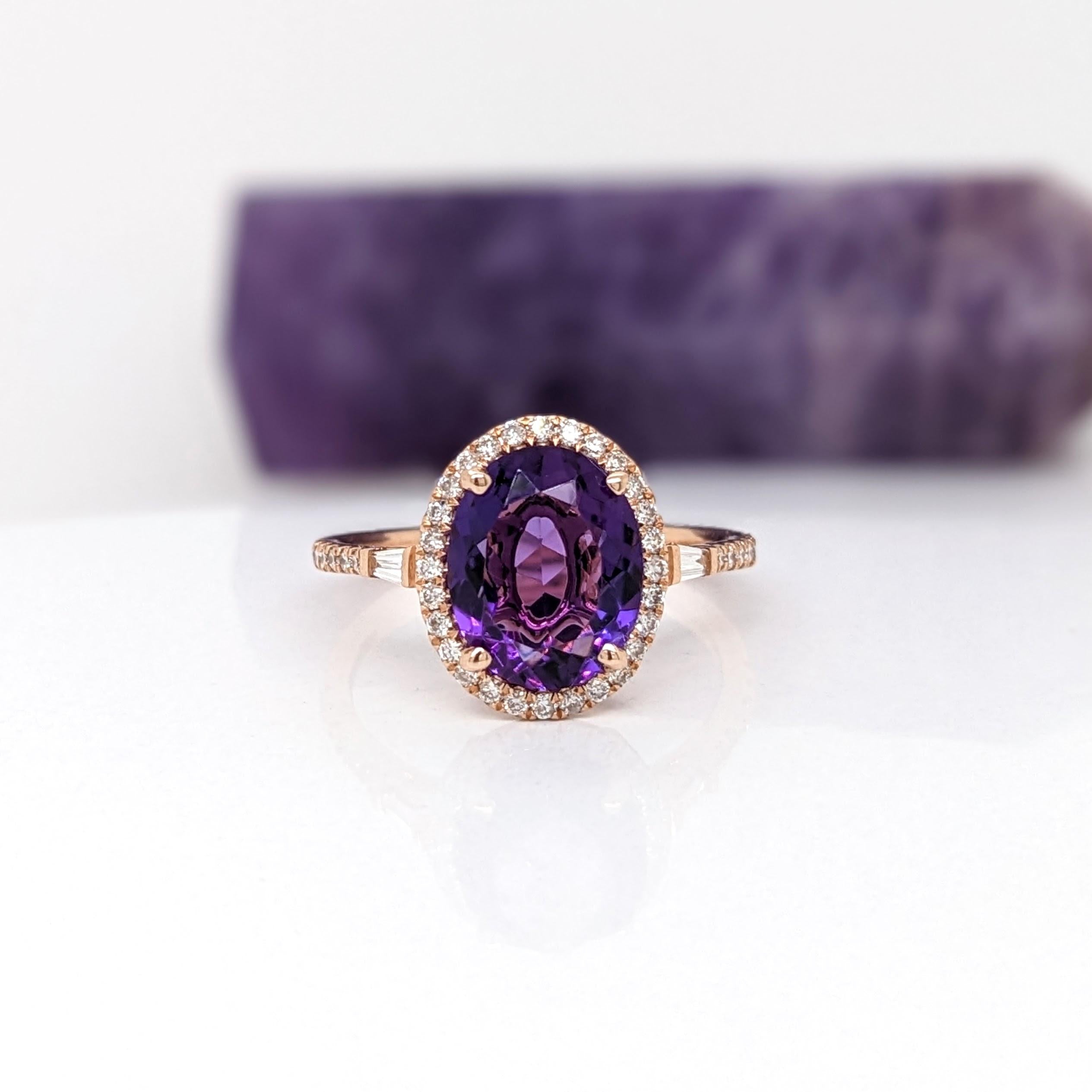 2.3ct Zambian Amethyst Ring w Natural Diamonds in Solid 14K Gold Oval 10x8mm