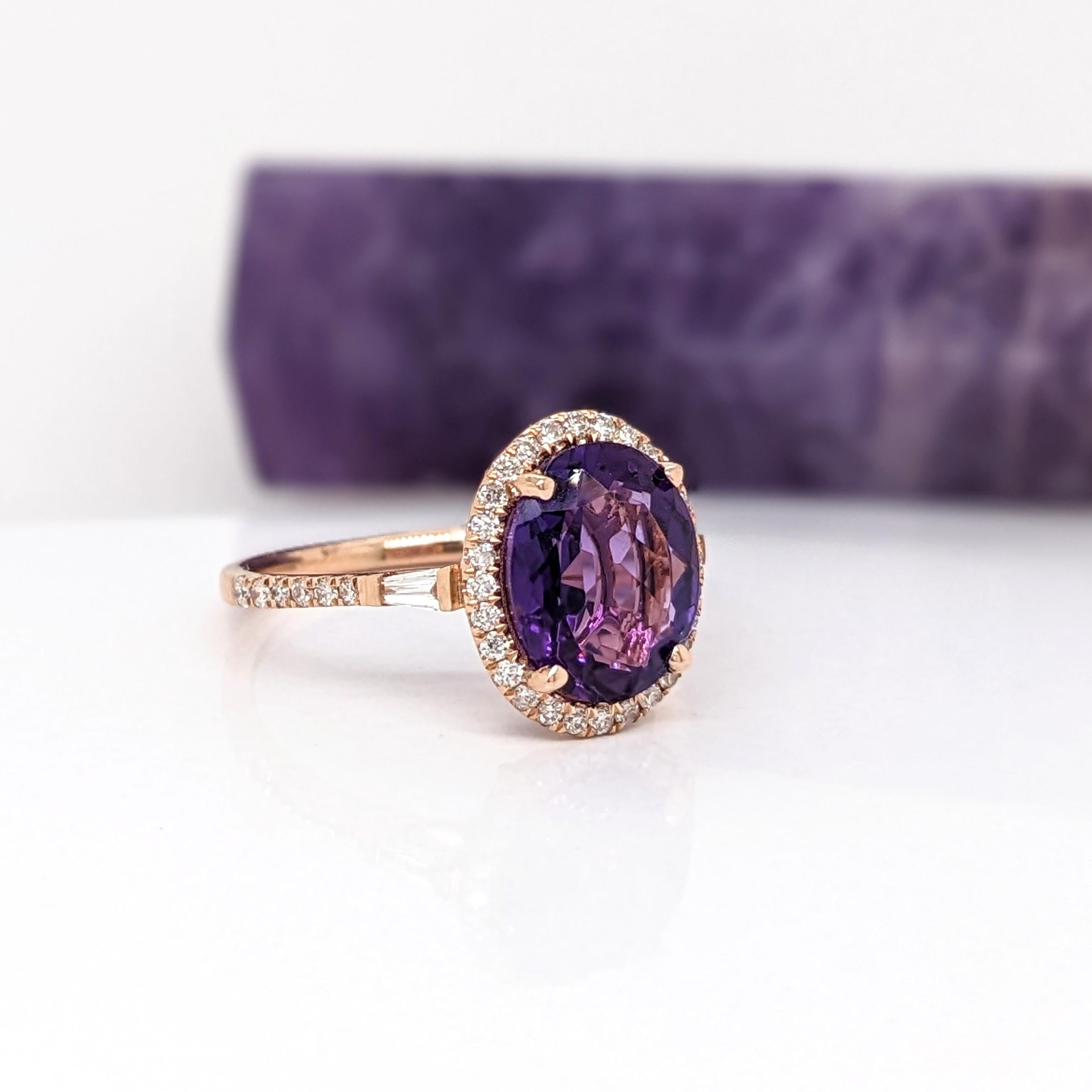 2.3ct Zambian Amethyst Ring w Natural Diamonds in Solid 14K Gold Oval 10x8mm