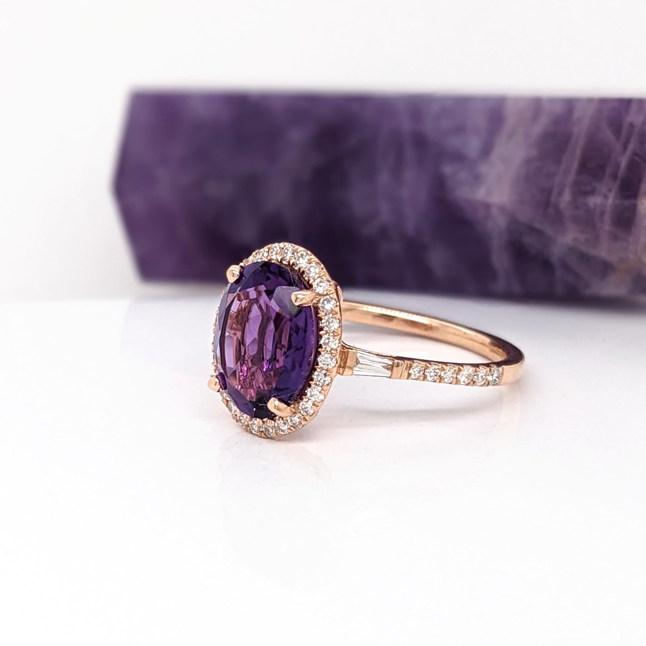 2.3ct Zambian Amethyst Ring w Natural Diamonds in Solid 14K Gold Oval 10x8mm