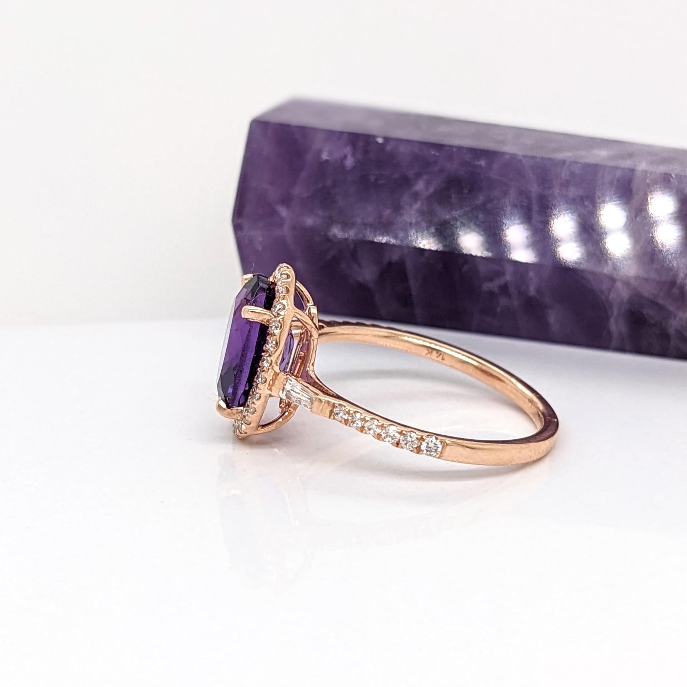 2.3ct Zambian Amethyst Ring w Natural Diamonds in Solid 14K Gold Oval 10x8mm