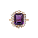 3.1ct Amethyst Ring w Earth Mined Diamonds in Solid 14K Yellow Gold EM 11x8mm
