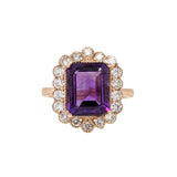 3.1ct Amethyst Ring w Earth Mined Diamonds in Solid 14K Yellow Gold EM 11x8mm